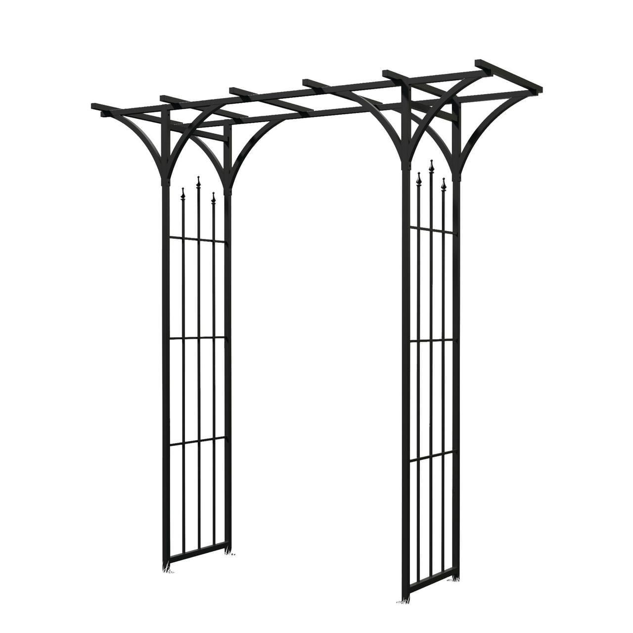 Black Steel Flat Top Garden Arbor with Finials