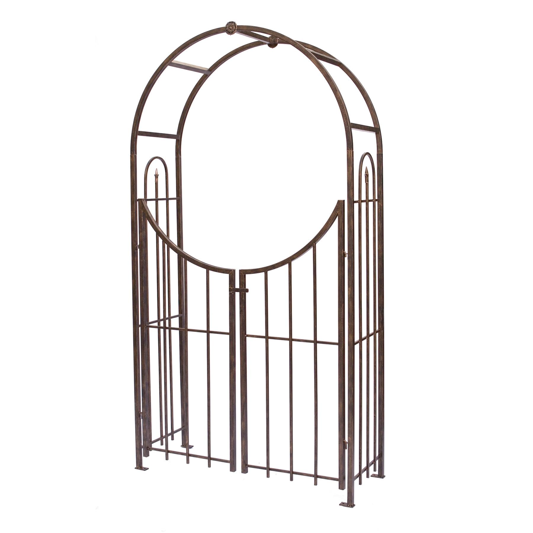 Panacea Arch Top Garden Arbor With Gate, Weatherproof Bronze Garden Arch Arbor, 90" Tall