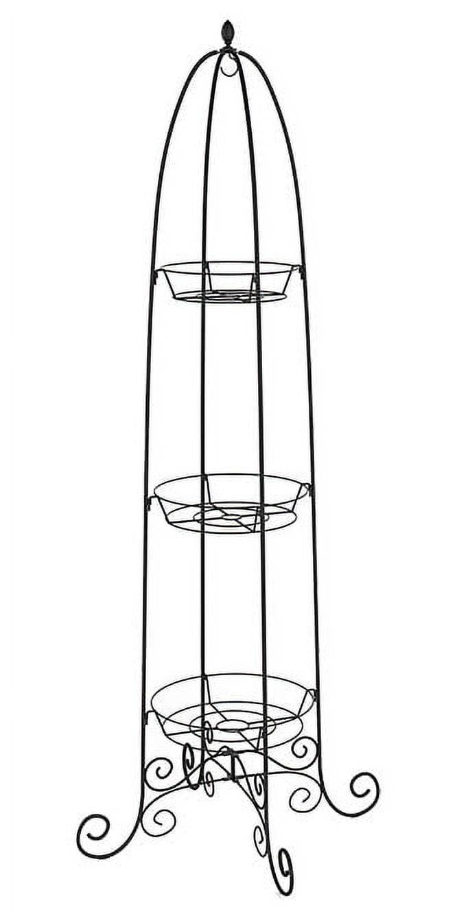 Black Tall Finial Three Tiered Metal Plant Stand