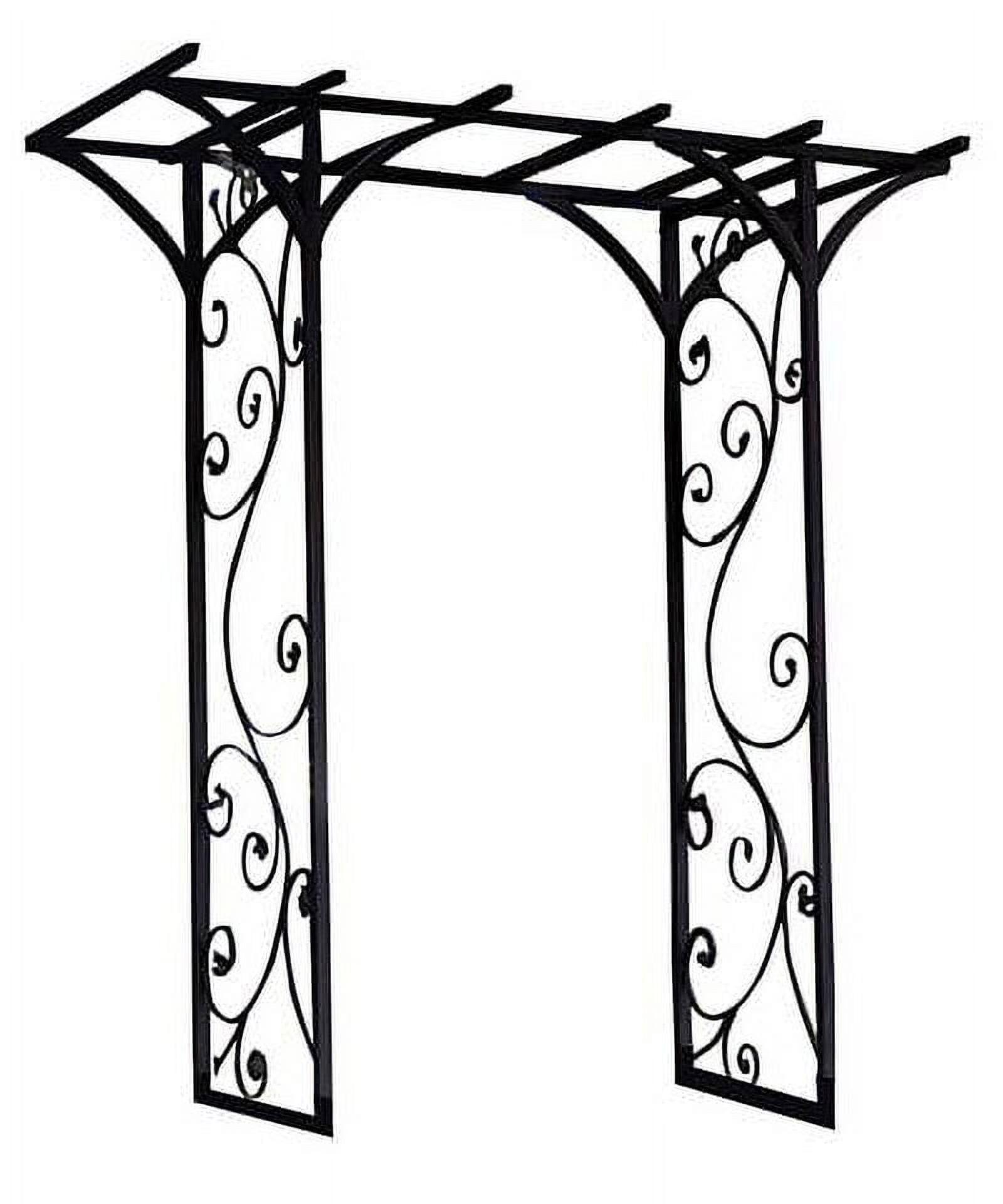 Panacea Vine 84" Black Steel Garden Arbor, 4' Wide Metal Arch, Elegant Scrollwork Design