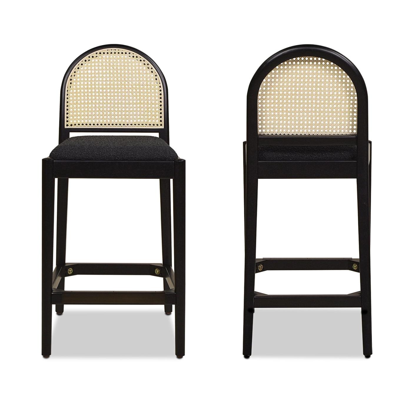NicBex Dining Chairs Set of 2 Upholstered Chair Curved Back Cane Rattan Counter Stools, Fabric Accent for Kitchen, Bedroom, Black