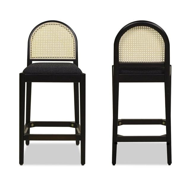 NicBex Dining Chairs Set of 2 Upholstered Chair Curved Back Cane Rattan Counter Stools, Fabric Accent for Kitchen, Bedroom, Black