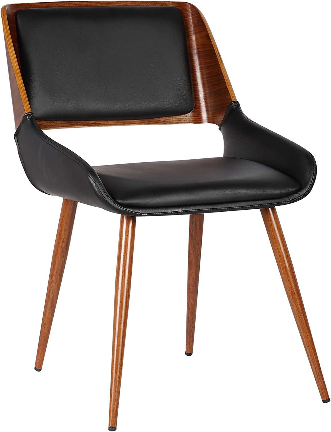 Black Faux Leather Walnut Wood Mid-Century Side Chair