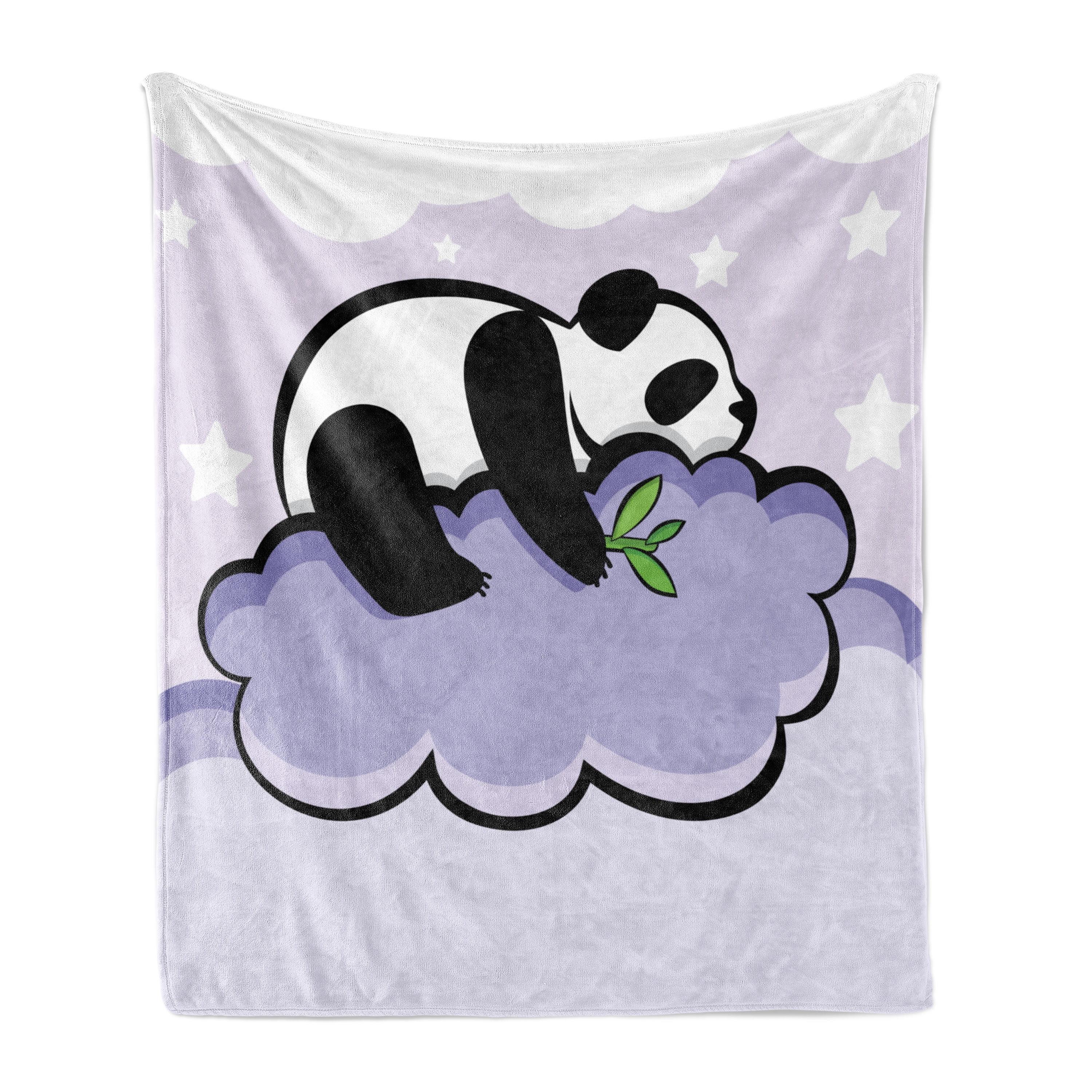 Ambesonne Animal Fleece Throw Blanket Sleeping Panda on Cloud Lilac Black