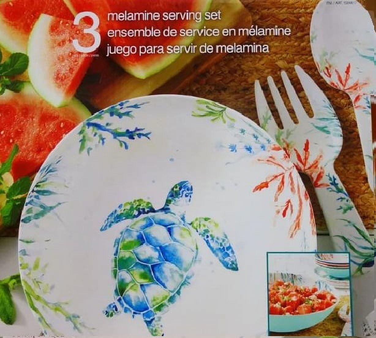 Sea Turtle Melamine 3-Piece Serving Set with Fork and Spoon