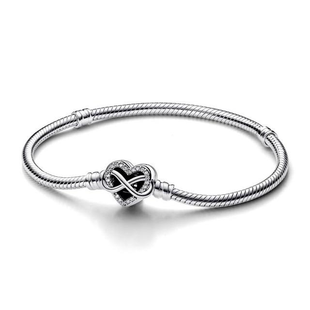 Sterling Silver Infinity Heart Clasp Snake Chain Bracelet, 6.7"