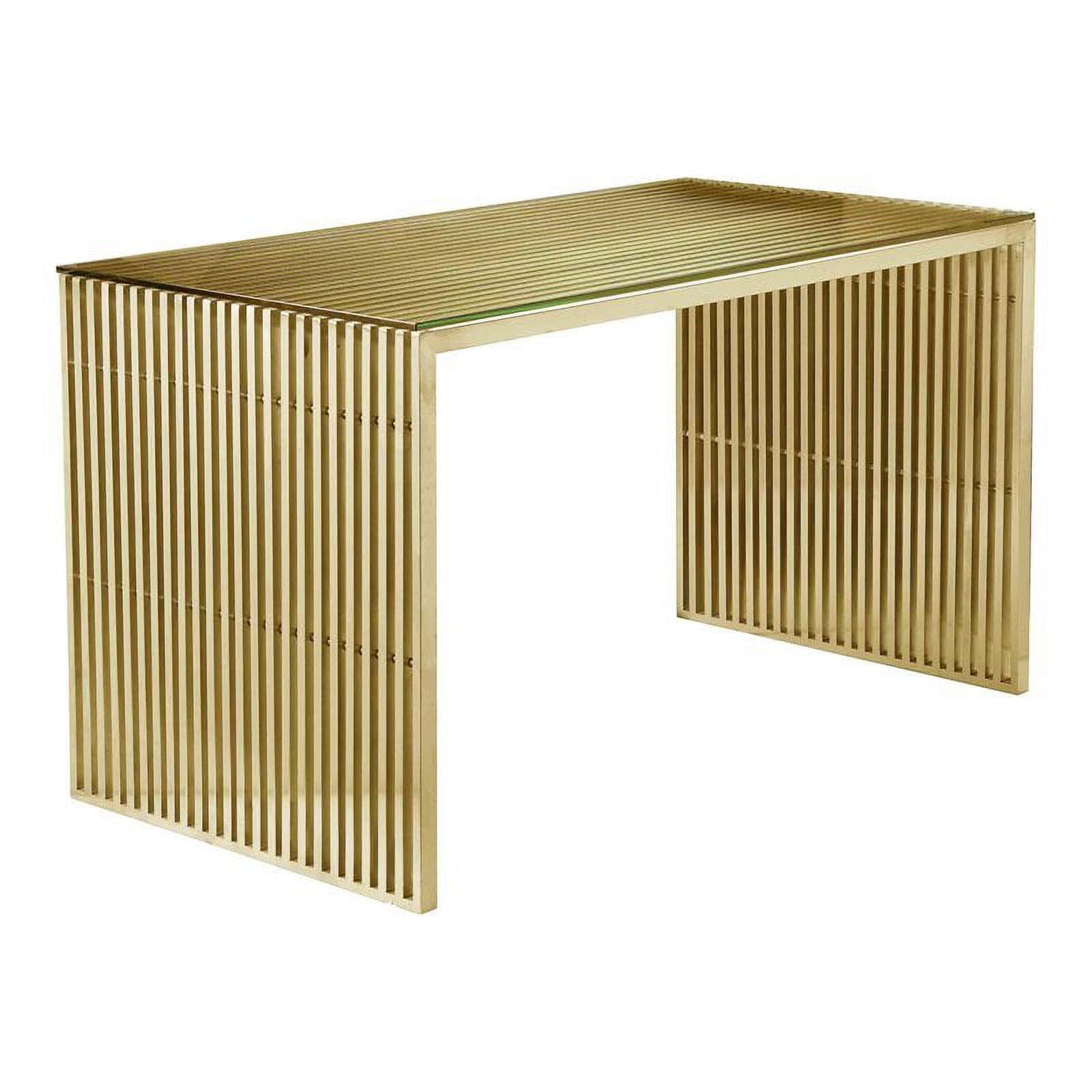 Sleek Gold Steel and Clear Glass 59" Writing Desk