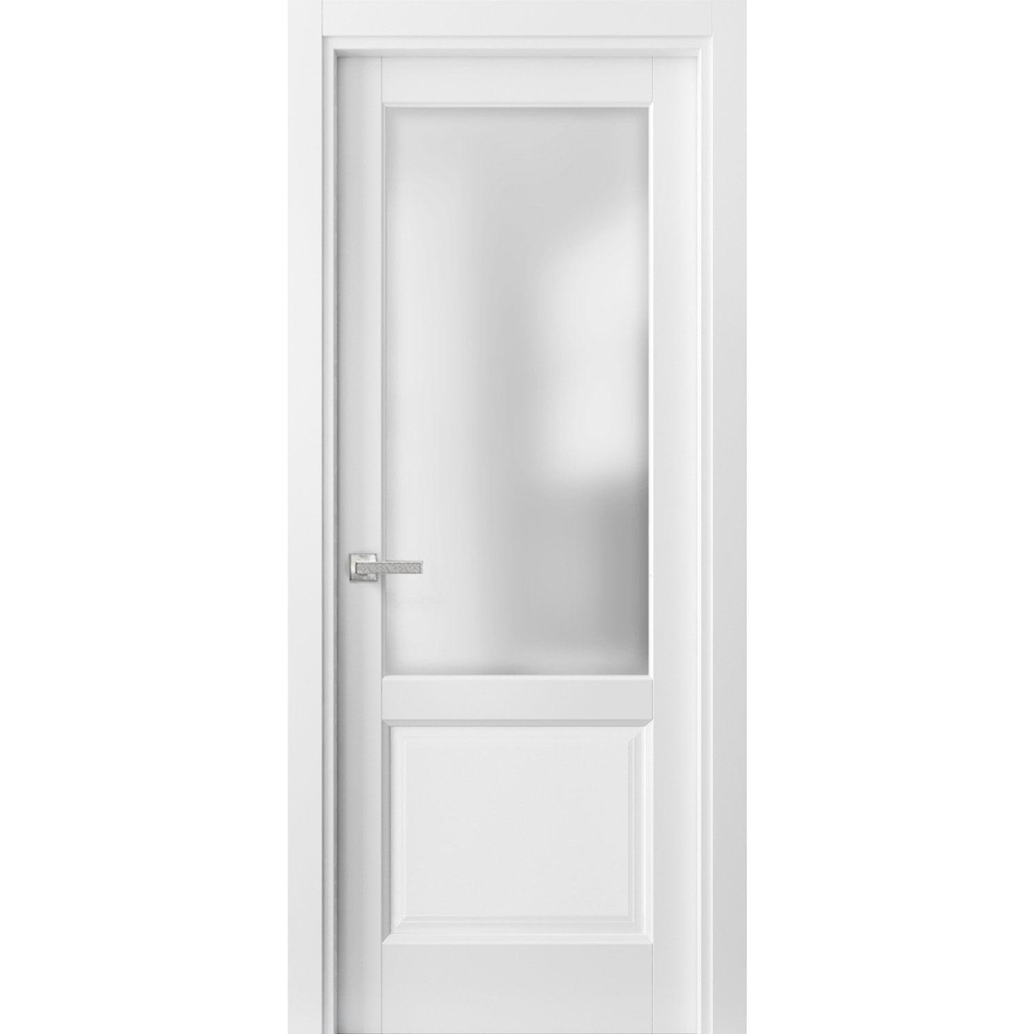 White Frosted Glass Prehung Solid Pine Door 30 x 80