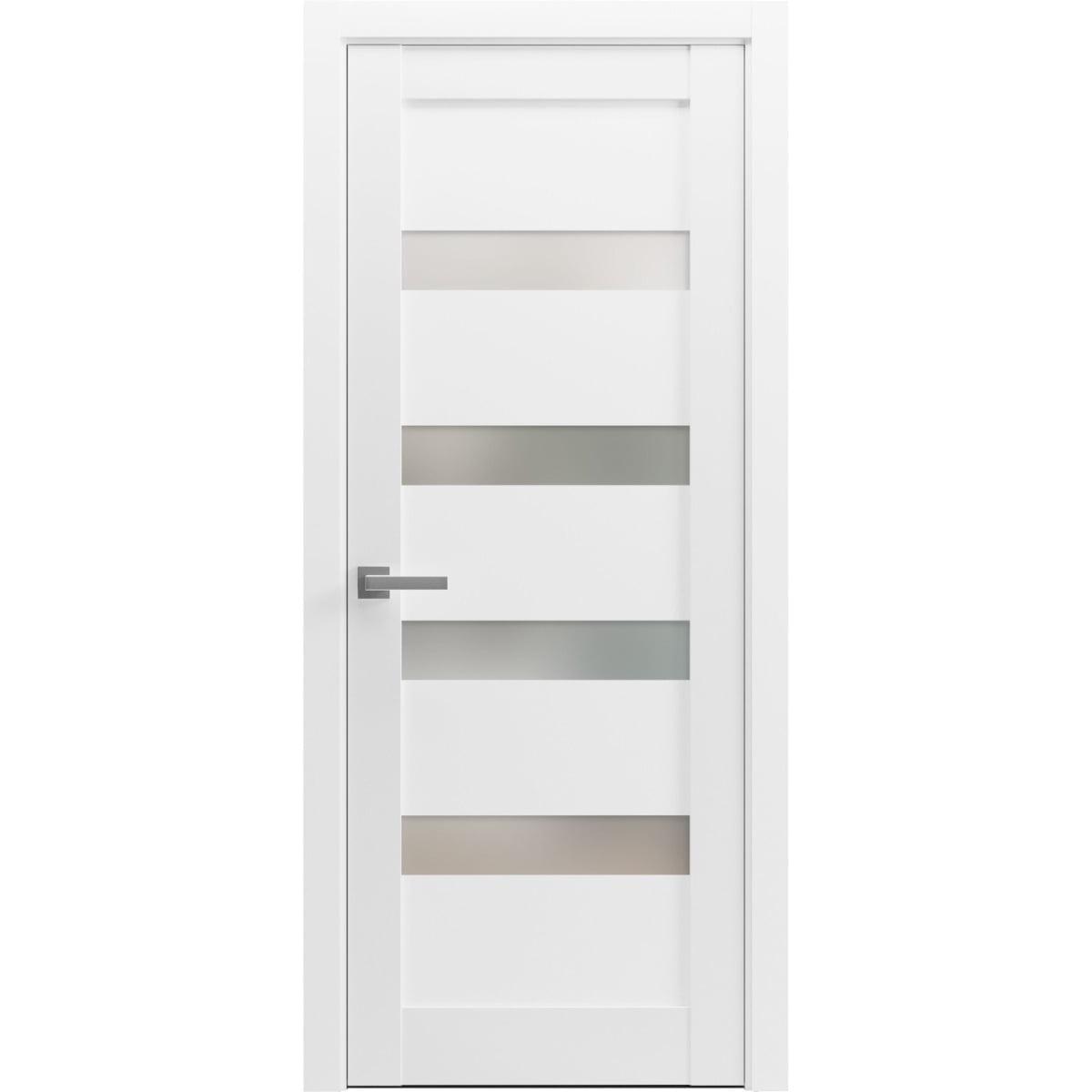 Pantry Kitchen Lite Pre-Hung Door with Hardware | Quadro 4113 White Silk with Frosted Opaque Glass | Single Panel Frame Trims | Bathroom Bedroom Sturdy Doors -24" x 80"
