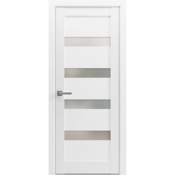 Pantry Kitchen Lite Pre-Hung Door with Hardware | Quadro 4113 White Silk with Frosted Opaque Glass | Single Panel Frame Trims | Bathroom Bedroom Sturdy Doors -24" x 80"