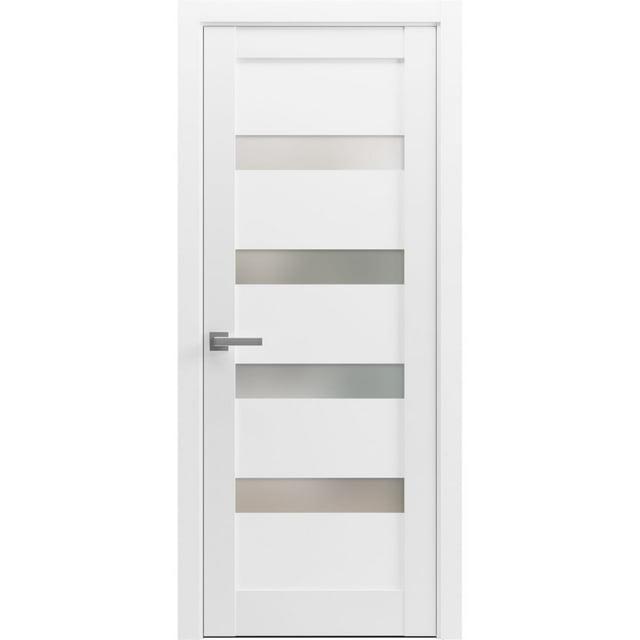 Pantry Kitchen Lite Pre-Hung Door with Hardware | Quadro 4113 White Silk with Frosted Opaque Glass | Single Panel Frame Trims | Bathroom Bedroom Sturdy Doors -24" x 80"