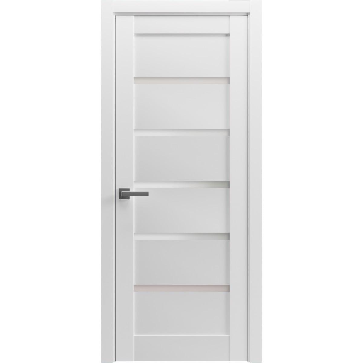 Pantry Kitchen Lite Pre-Hung Door with Hardware | Quadro 4117 White Silk with Frosted Opaque Glass | Single Panel Frame Trims | Bathroom Bedroom Sturdy Doors -30" x 84"