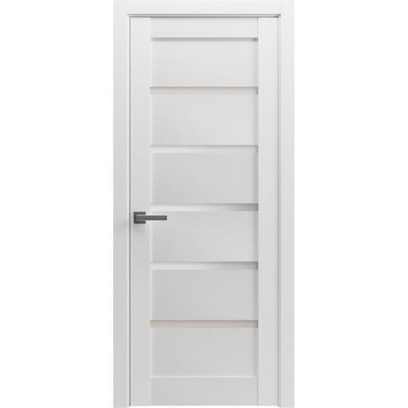 Pantry Kitchen Lite Pre-Hung Door with Hardware | Quadro 4117 White Silk with Frosted Opaque Glass | Single Panel Frame Trims | Bathroom Bedroom Sturdy Doors -30" x 84"