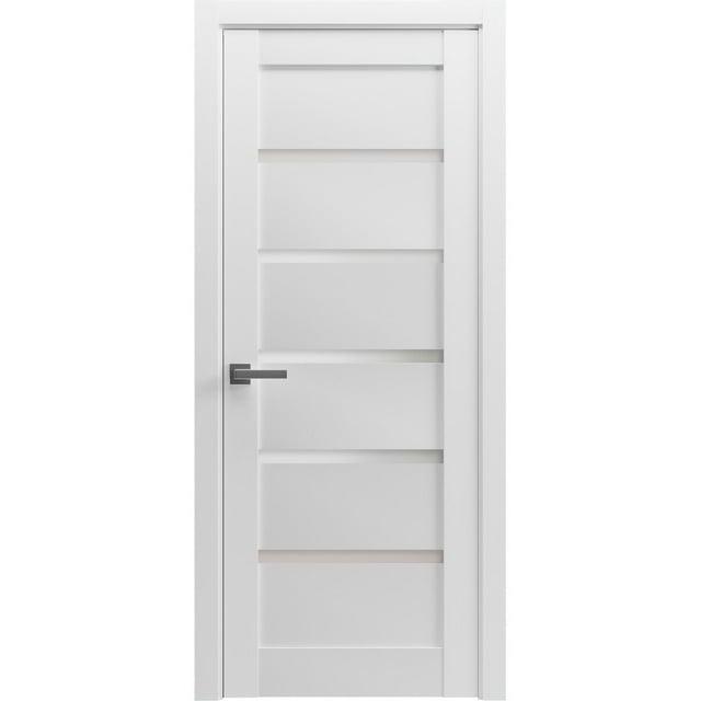 Pantry Kitchen Lite Pre-Hung Door with Hardware | Quadro 4117 White Silk with Frosted Opaque Glass | Single Panel Frame Trims | Bathroom Bedroom Sturdy Doors -30" x 84"