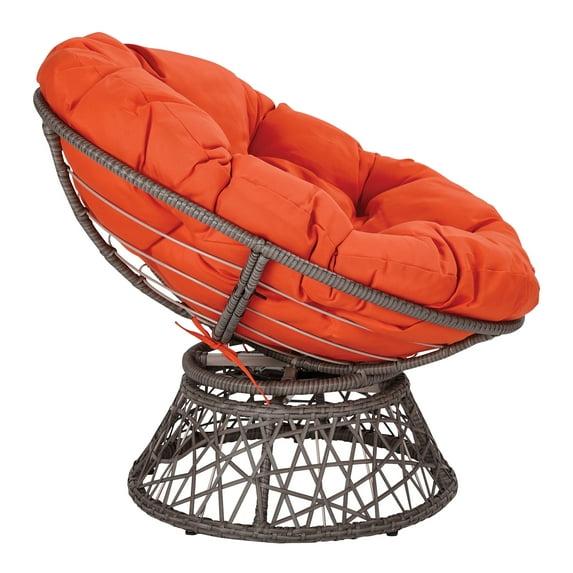 Papasan Chair with Orange Fabric Cushion and Gray Resin Wicker Frame