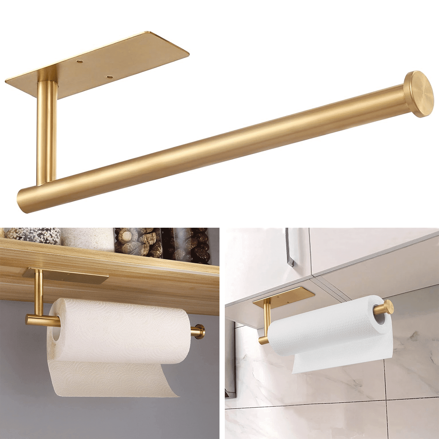 Golden Stainless Steel Wall-Mounted Retractable Paper Towel Holder