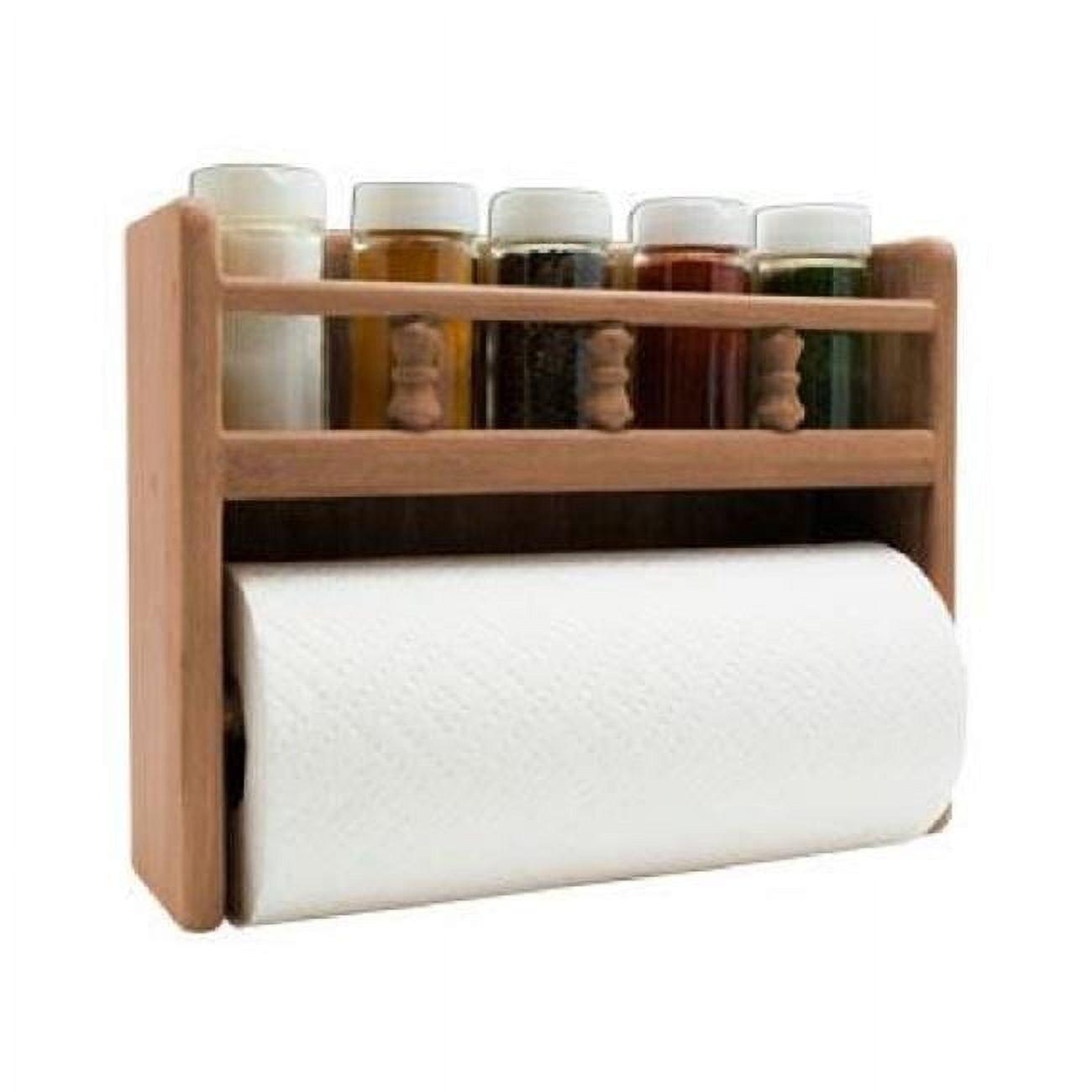 Teak Wood Paper Towel Holder with Spice Rack