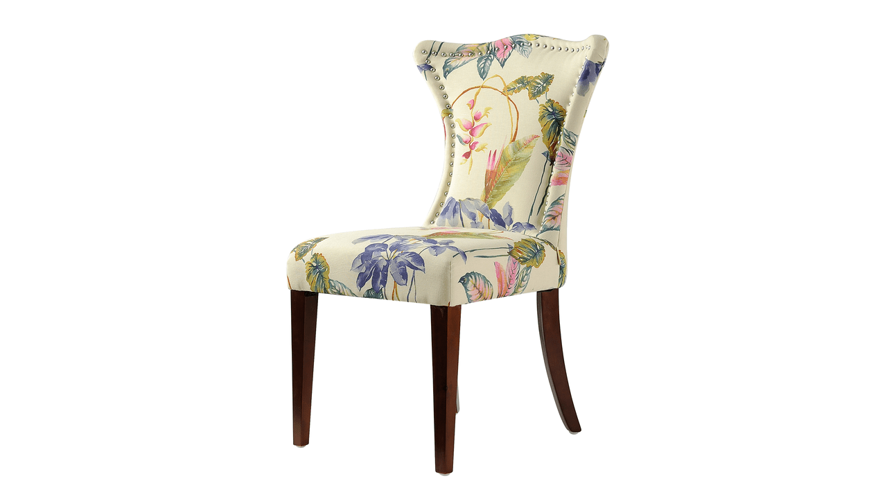 White Floral Handcrafted Birch Wood Accent Chair