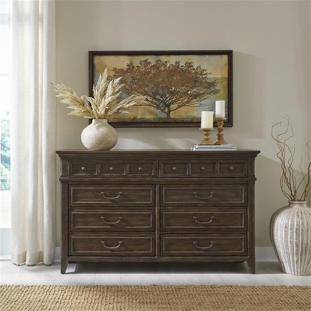 Saddle Brown Traditional 8-Drawer Dresser with Soft Close