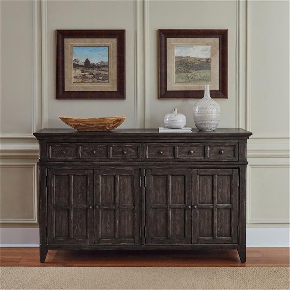 Saddle Brown Traditional Buffet with Drawers and Doors