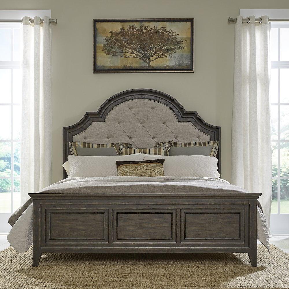 Saddle Brown King Upholstered Bed with Tufted Headboard