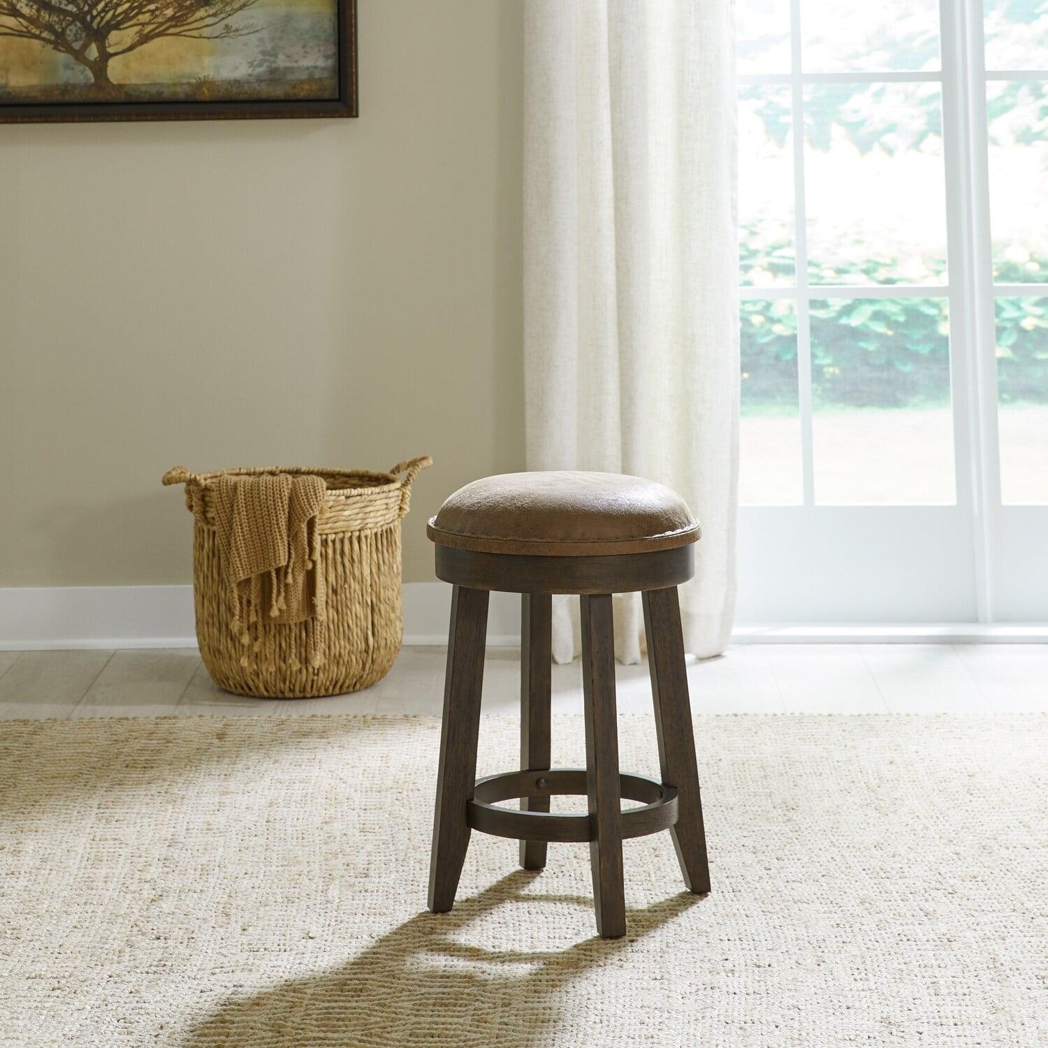 Saddle Brown Upholstered Counter Stool with Nailhead Trim