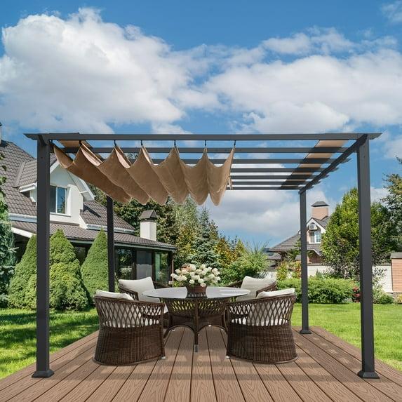 Paragon-Outdoor Florence 11 ft. x 11 ft. Aluminum Pergola in Gray Powder-Coated Finish with Adjustable Canopy