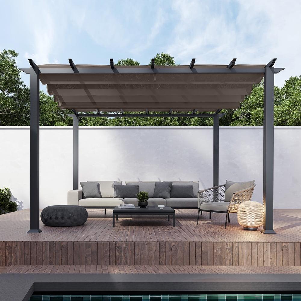 Paragon-Outdoor Florence 11 ft. x 11 ft. Aluminum Pergola in Gray Powder-Coated Finish with Adjustable Canopy