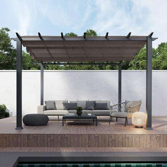 Paragon-Outdoor Florence 11 ft. x 11 ft. Aluminum Pergola in Gray Powder-Coated Finish with Adjustable Canopy