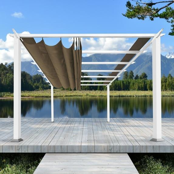 Paragon-Outdoor Florence 11 Ft. W x 16 Ft. D Aluminum Pergola in White Powder-Coated Finish with Adjustable Canopy