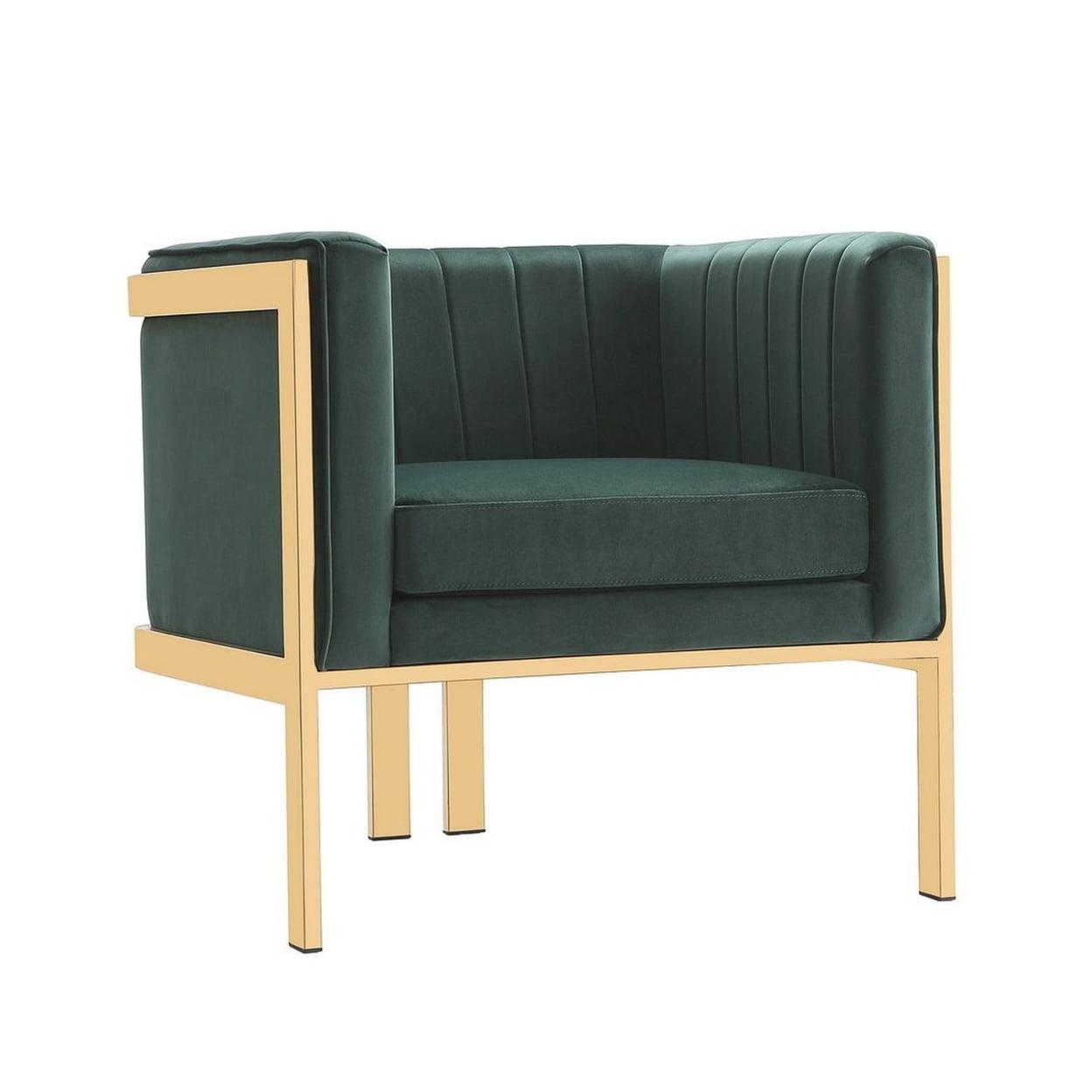 Paramount Forest Green and Polished Brass Velvet Accent Armchair