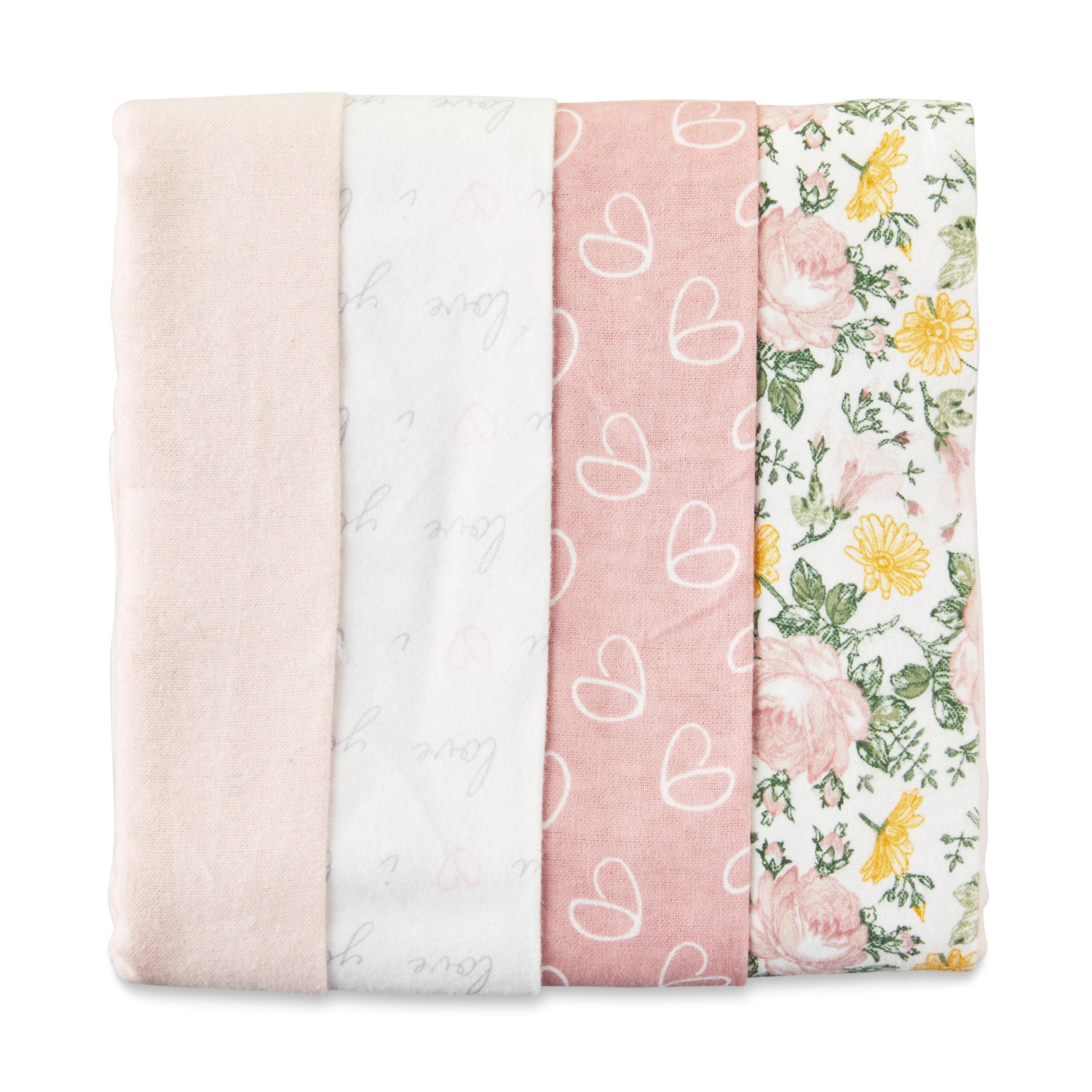 Pink and White Cotton Flannel Baby Blankets Set of 4