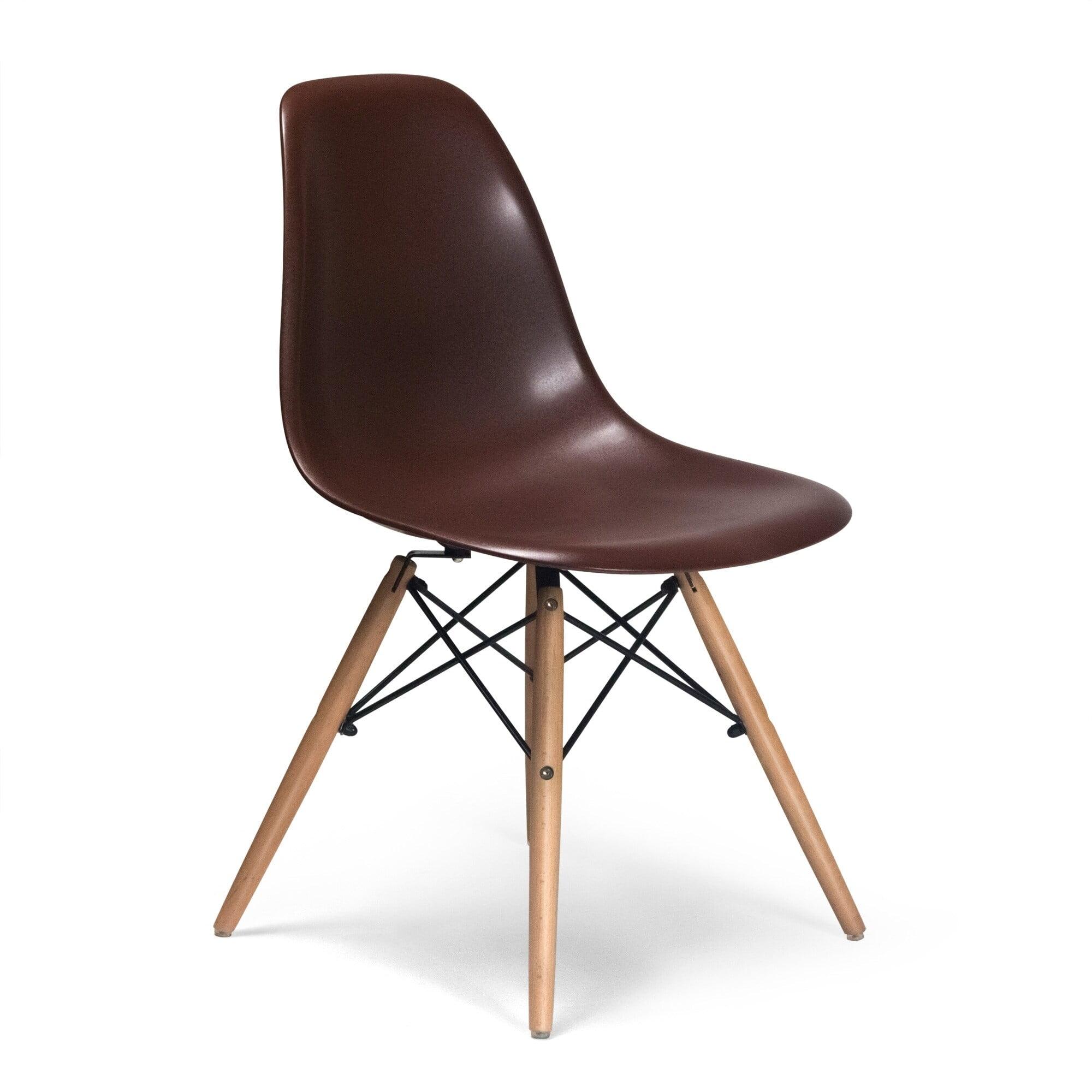 Brown Molded Plastic Side Chair with Natural Wood Legs