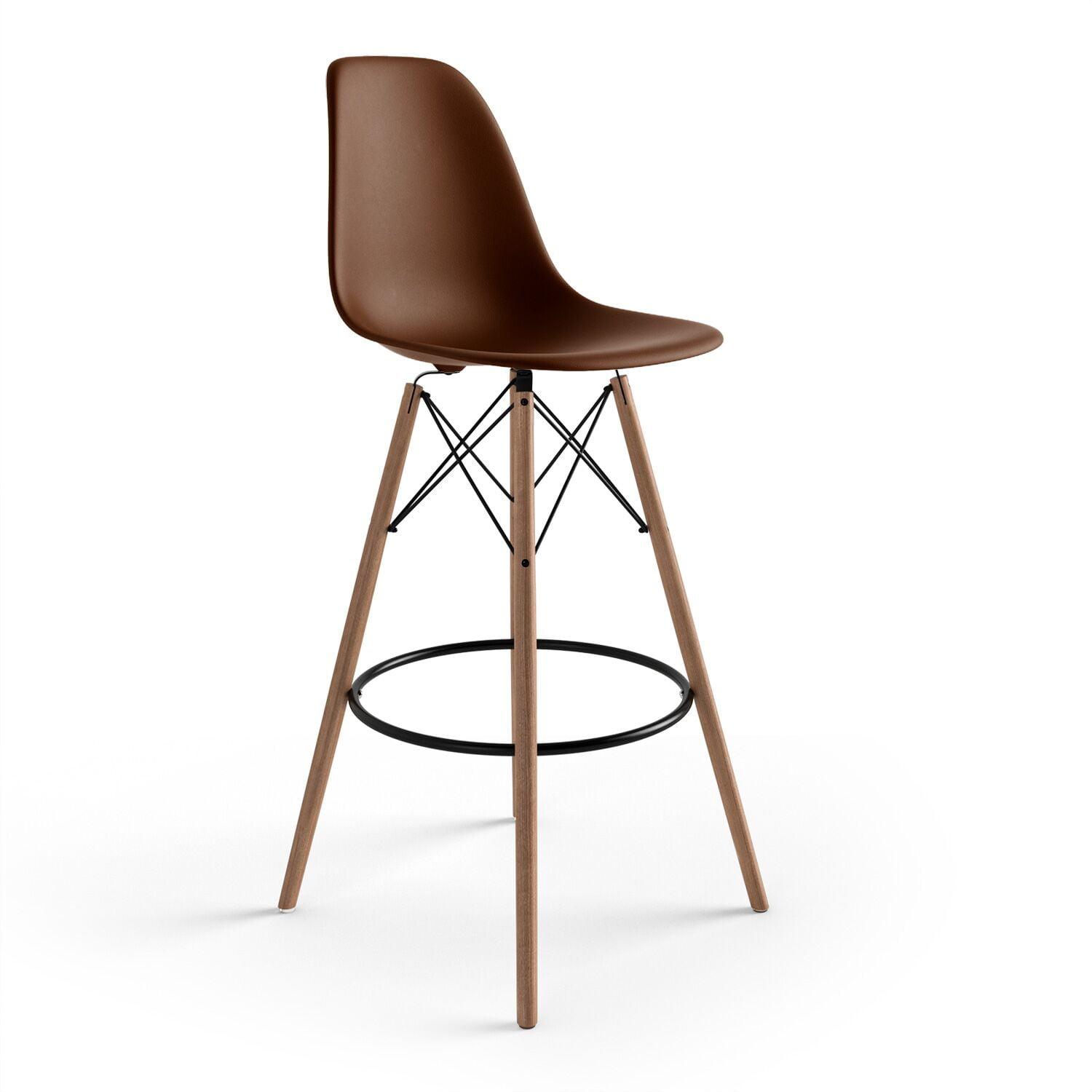 Paris-Bar Natural Wood and Matte Brown Modern Barstool