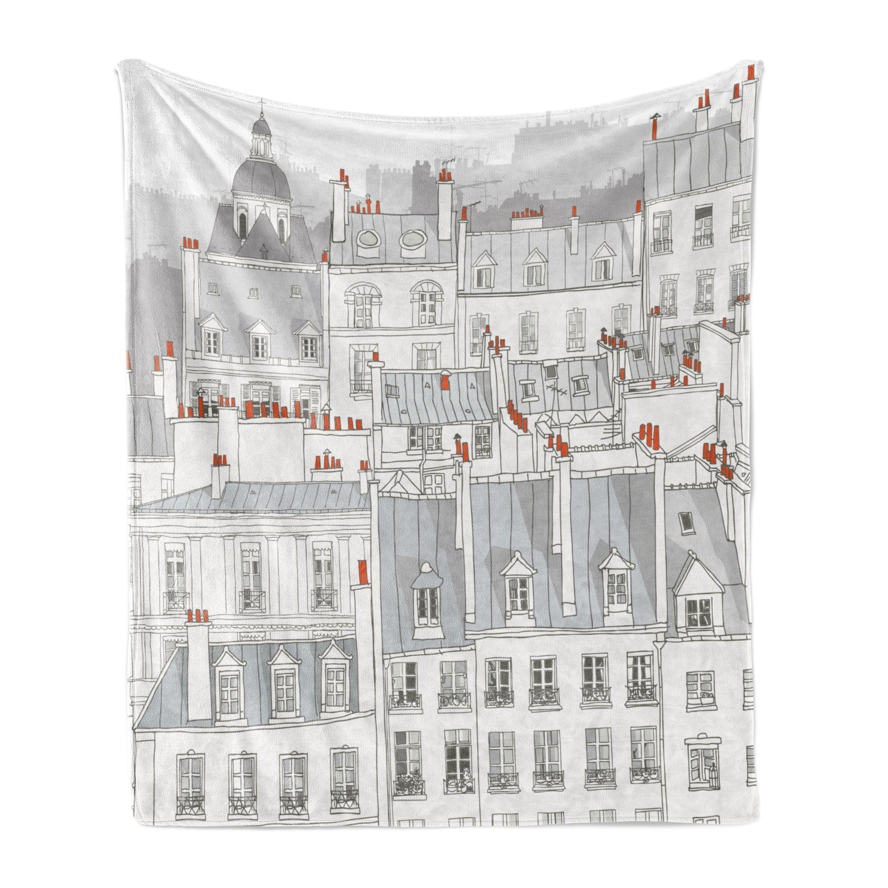 Paris Aerial View Fleece Throw Blanket 50" x 60" Pale Grey Orange