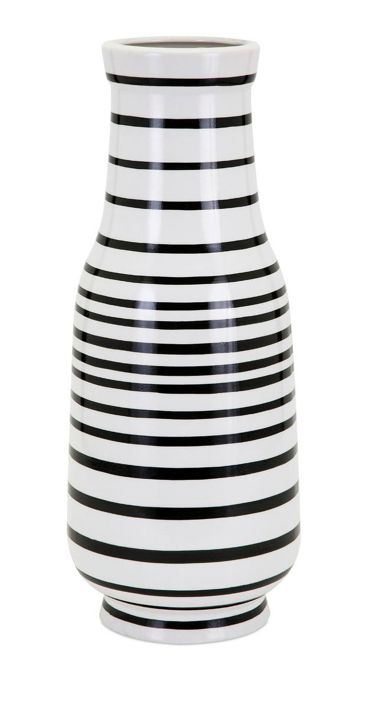 Large Black and White Striped Ceramic Decorative Vase