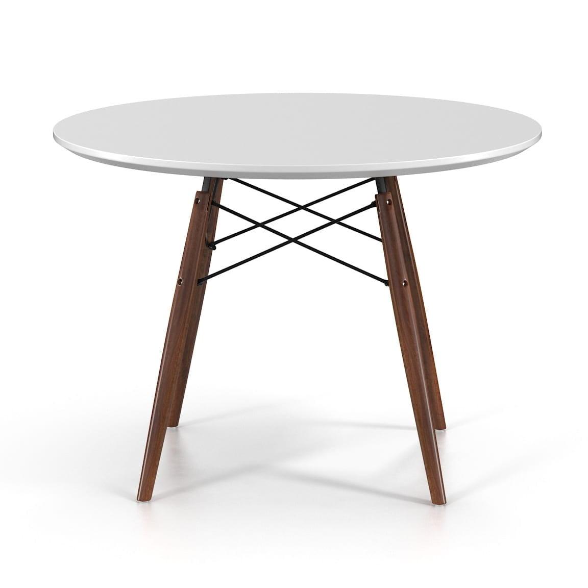 Parisian 32" Round White MDF Dining Table with Walnut Legs