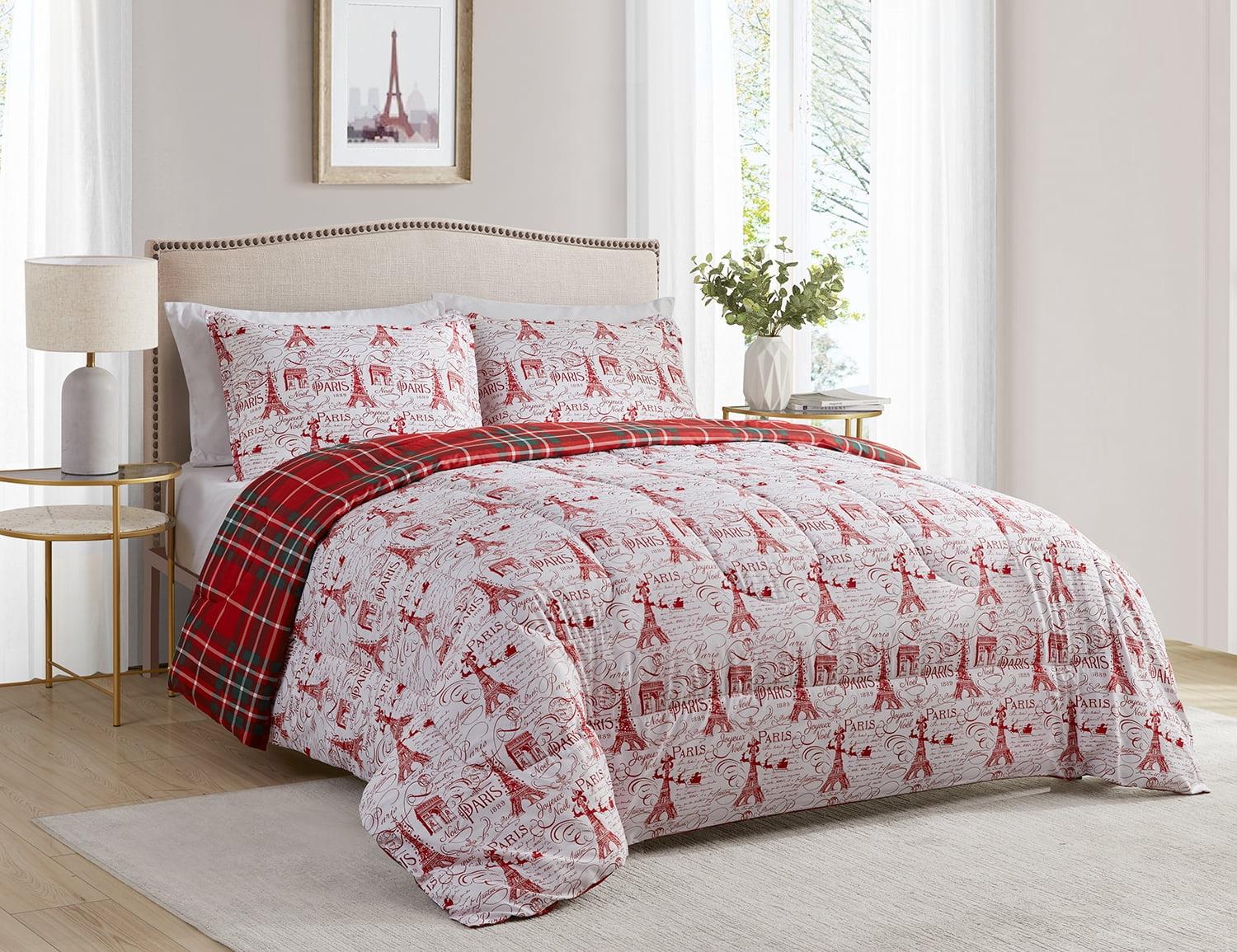 Parisienne Holiday Red and Plaid Twin Microfiber Comforter Set