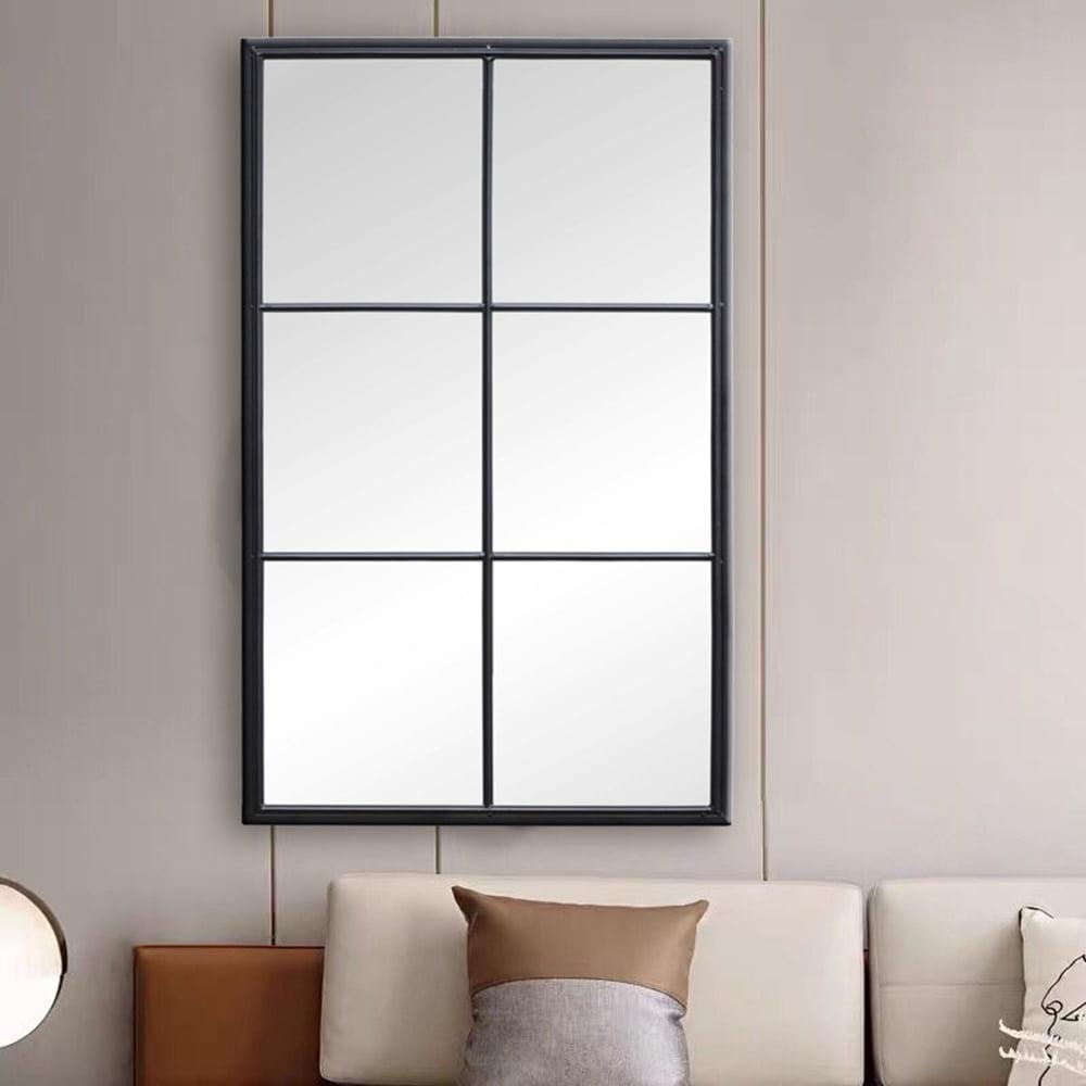 Elegant Classic 48" Rectangular Windowpane Wall Mirror in Black