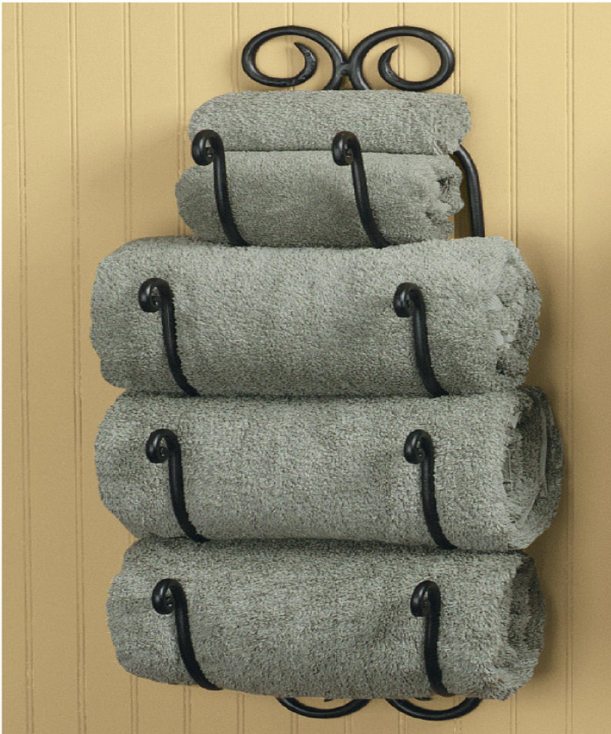 Elegant Black Iron Scroll 4-Tier Wall-Mounted Bath Towel Holder