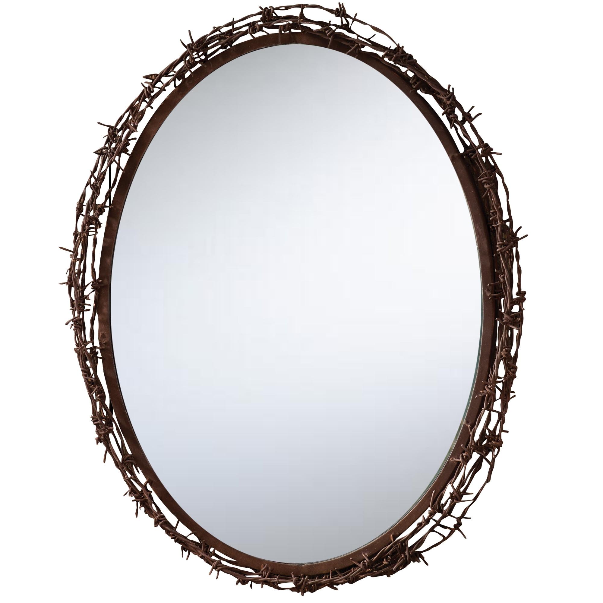 Rustic Oval Brown Wood and Wire Mirror