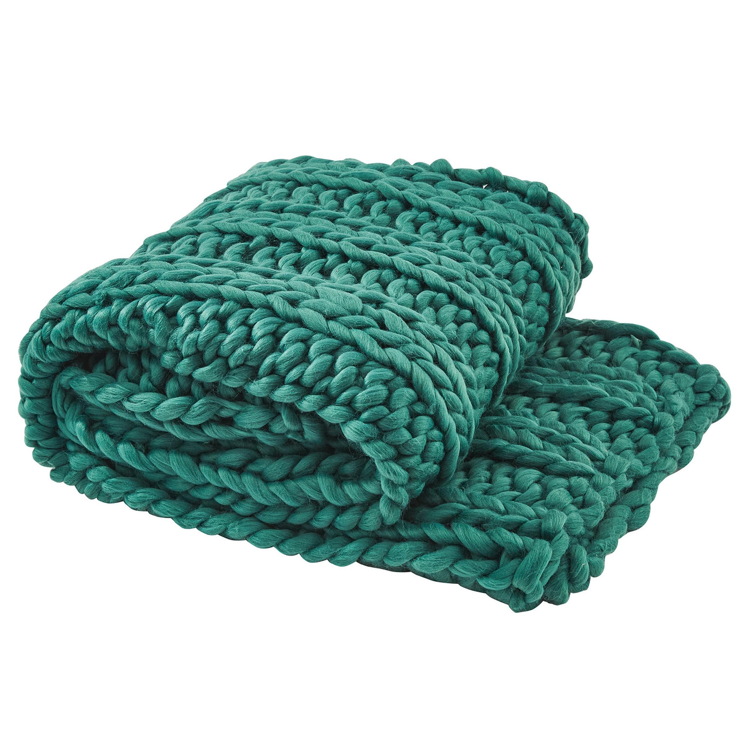 Alpine Green Chunky Ribbed Knit Cotton Throw Blanket