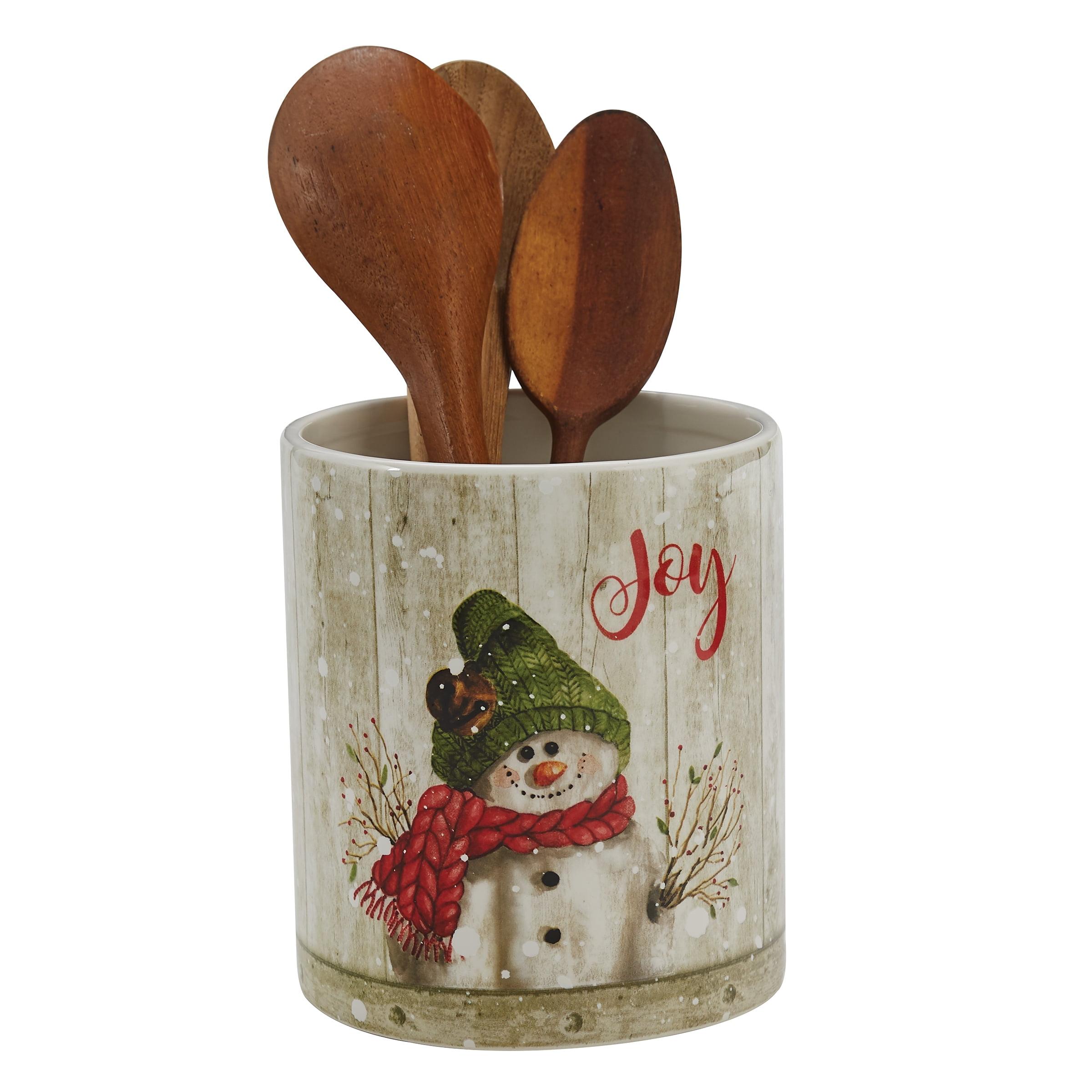 Park Designs Farmhouse Snowman Utensil Crock - Off-White