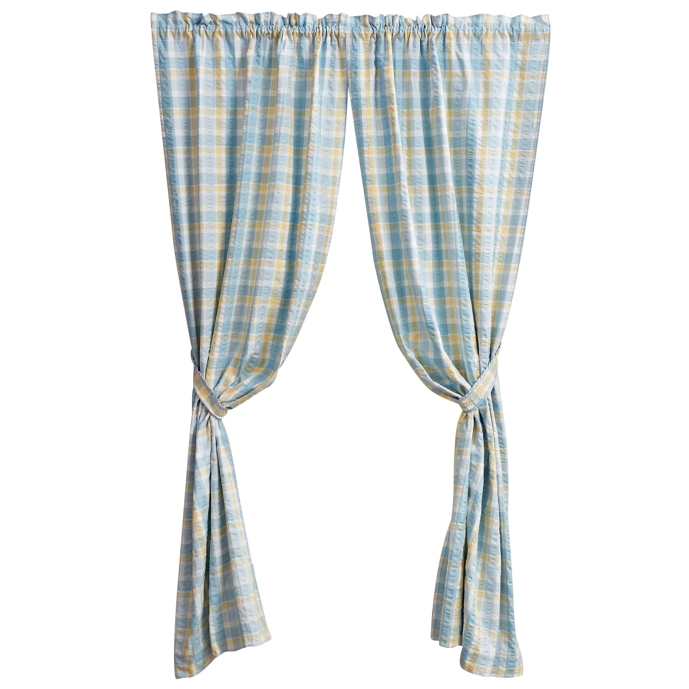 Pastel Plaid Cotton Light-Filtering Rod Pocket Curtains