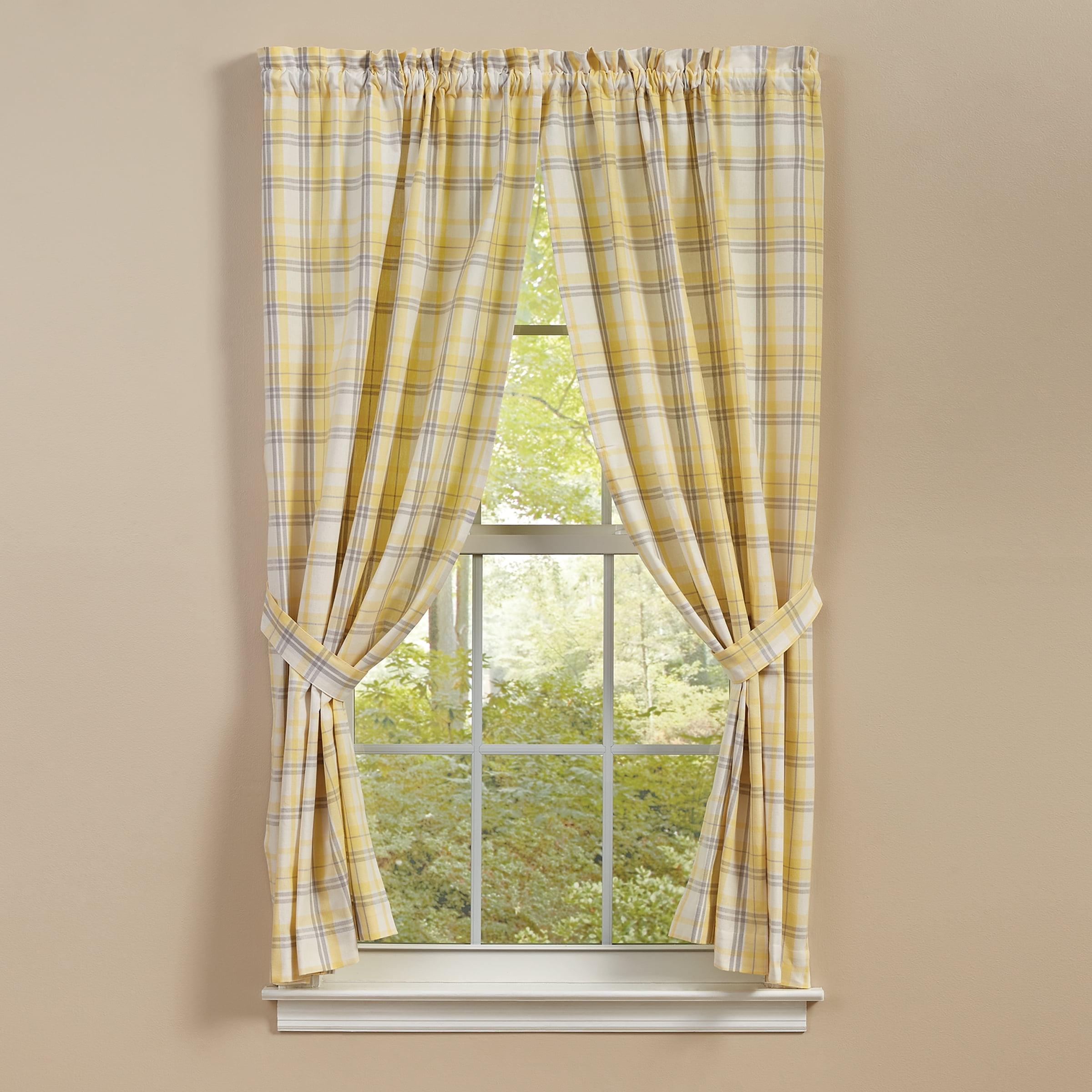 Yellow and Gray Plaid Cotton Rod Pocket Curtains