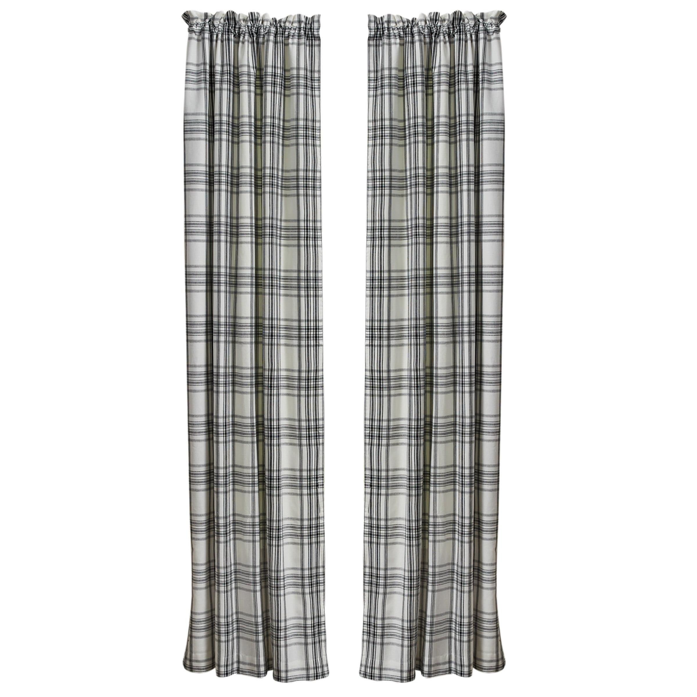 Onyx and Ivory Plaid Cotton Light-Filtering Curtain Panels, 84"