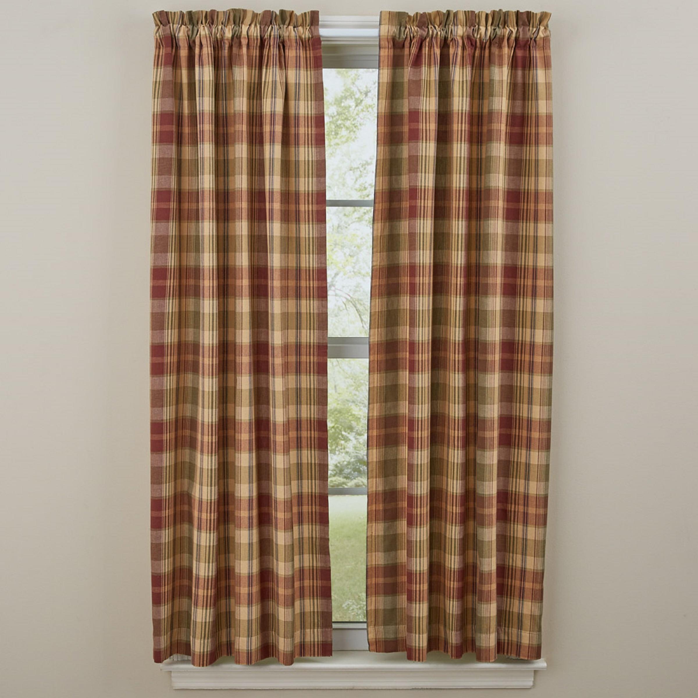 Saffron Red and Beige Cotton Light-Filtering Curtains