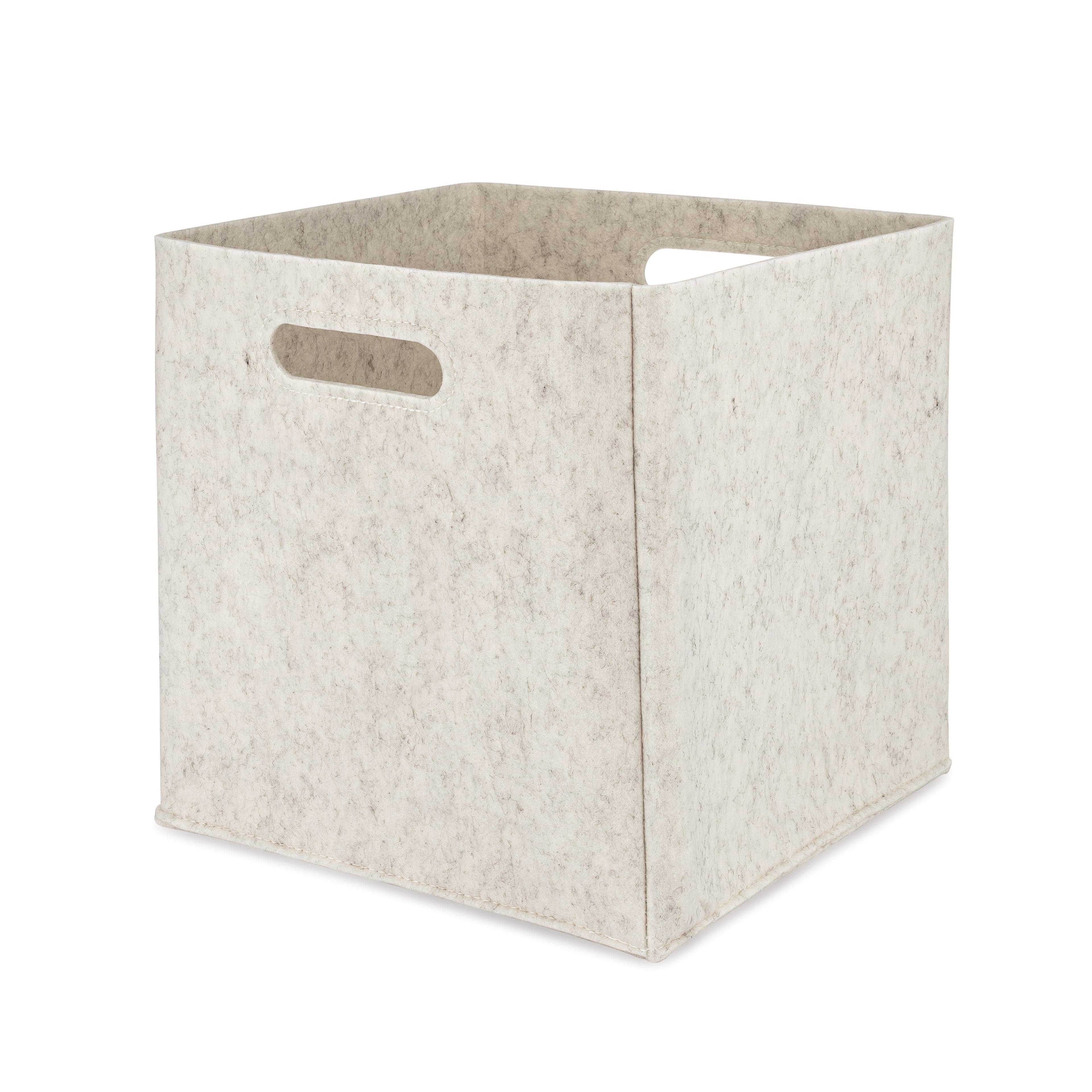 White Felt Square Storage Cube Bin with Handles