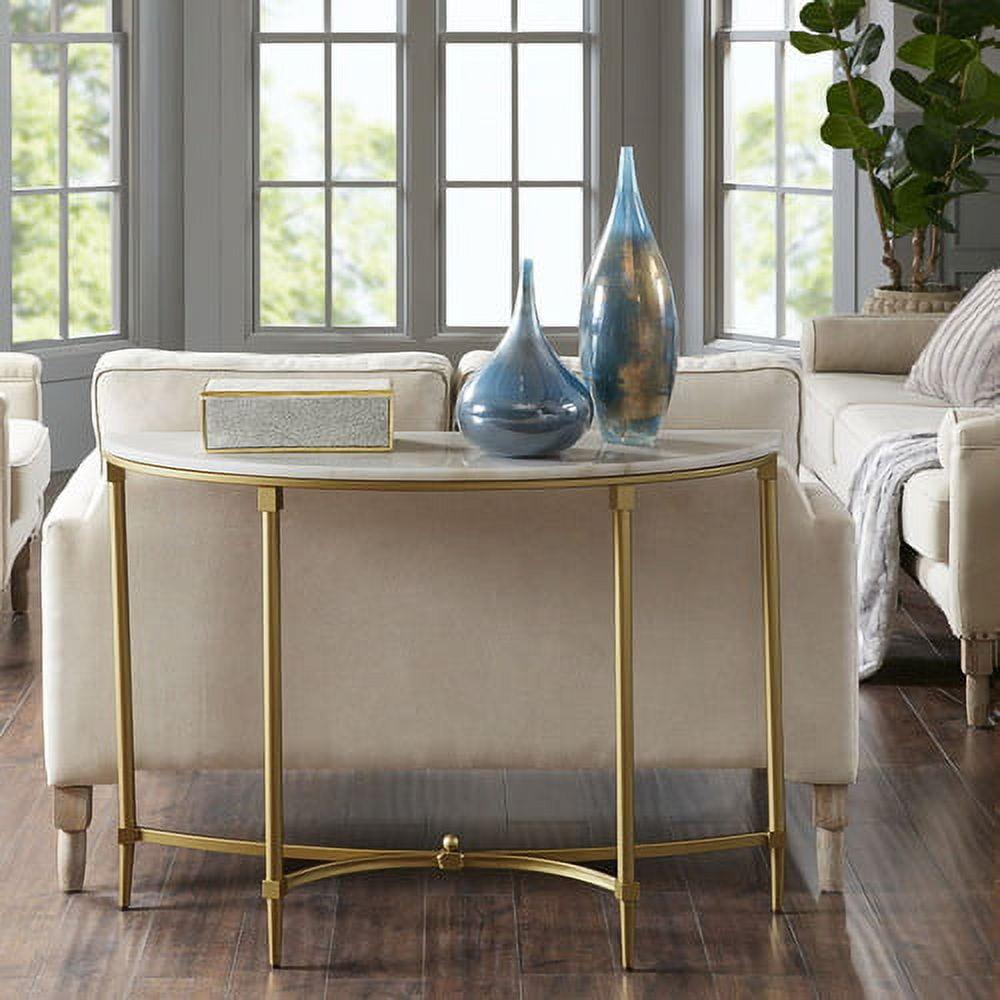 Elegant Bordeaux Demilune Console with White Marble Top and Gold Legs