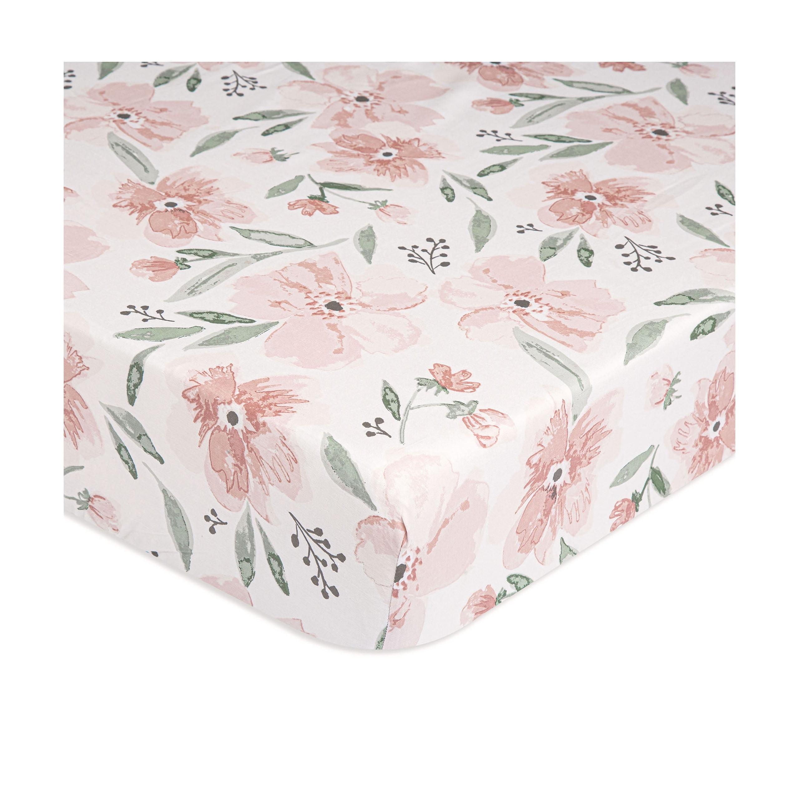 Pink Floral Cotton Sateen Toddler Crib Sheet Set